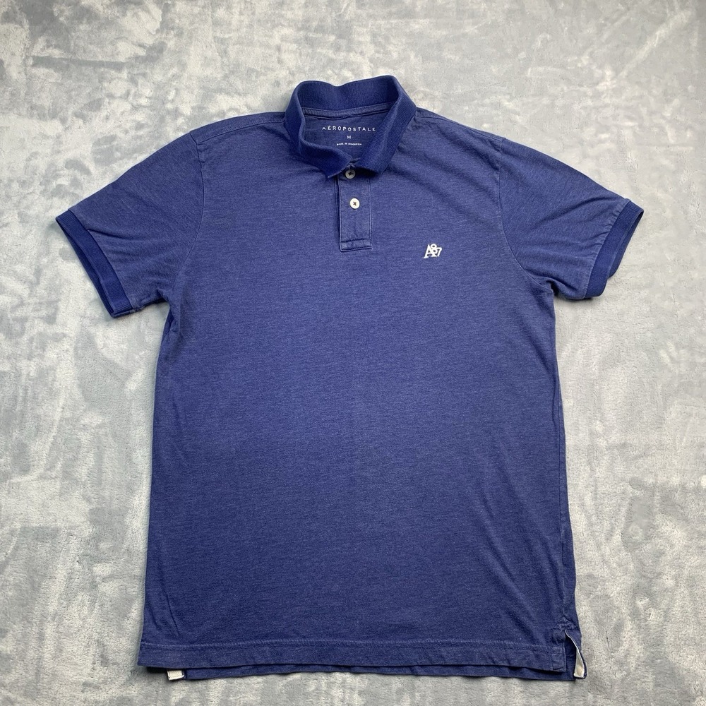 Aeropostale‎ Polo Shirt Mens Medium Blue A87 Logo Golf Rugby Preppy Casual